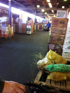 On the left are all the distributors trucks. C was VERY impressed with how close they were parked to each other.