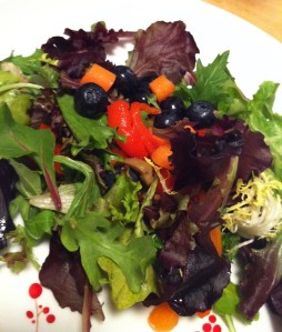 I put blueberries in my salad. 