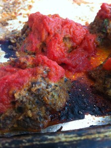 I shoulda broiled these BEFORE I topped them with sauce. Live and learn.