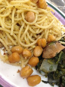 Served with sides of roasted chickpeas and onions/spinach/mushrooms sautéed with a little olive oil.