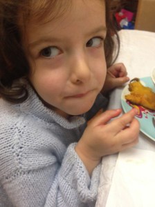 R, after I told her to stop licking her butternut squash.